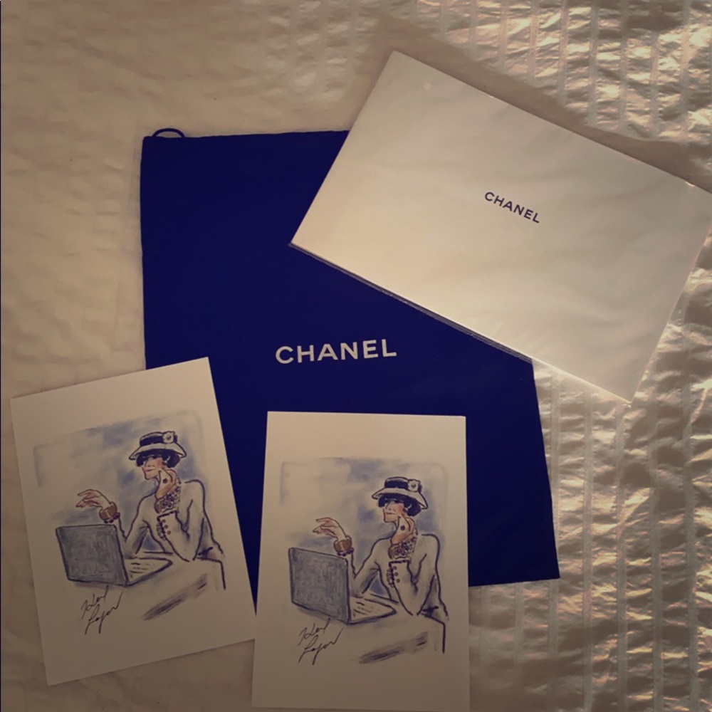 CHANEL lot- Dust bag, 2 KL signed Cards,& …